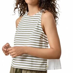 NEW LILLA P kelp stripe sleeveless top in white